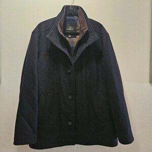 London Fog Men Wool Blend Navy Blue Coat with Bib Size XL